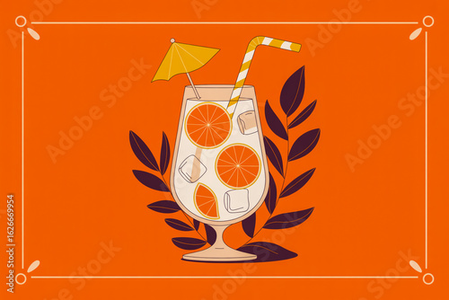 Summery Cocktail Glass with Orange Slices and Umbrella (1)