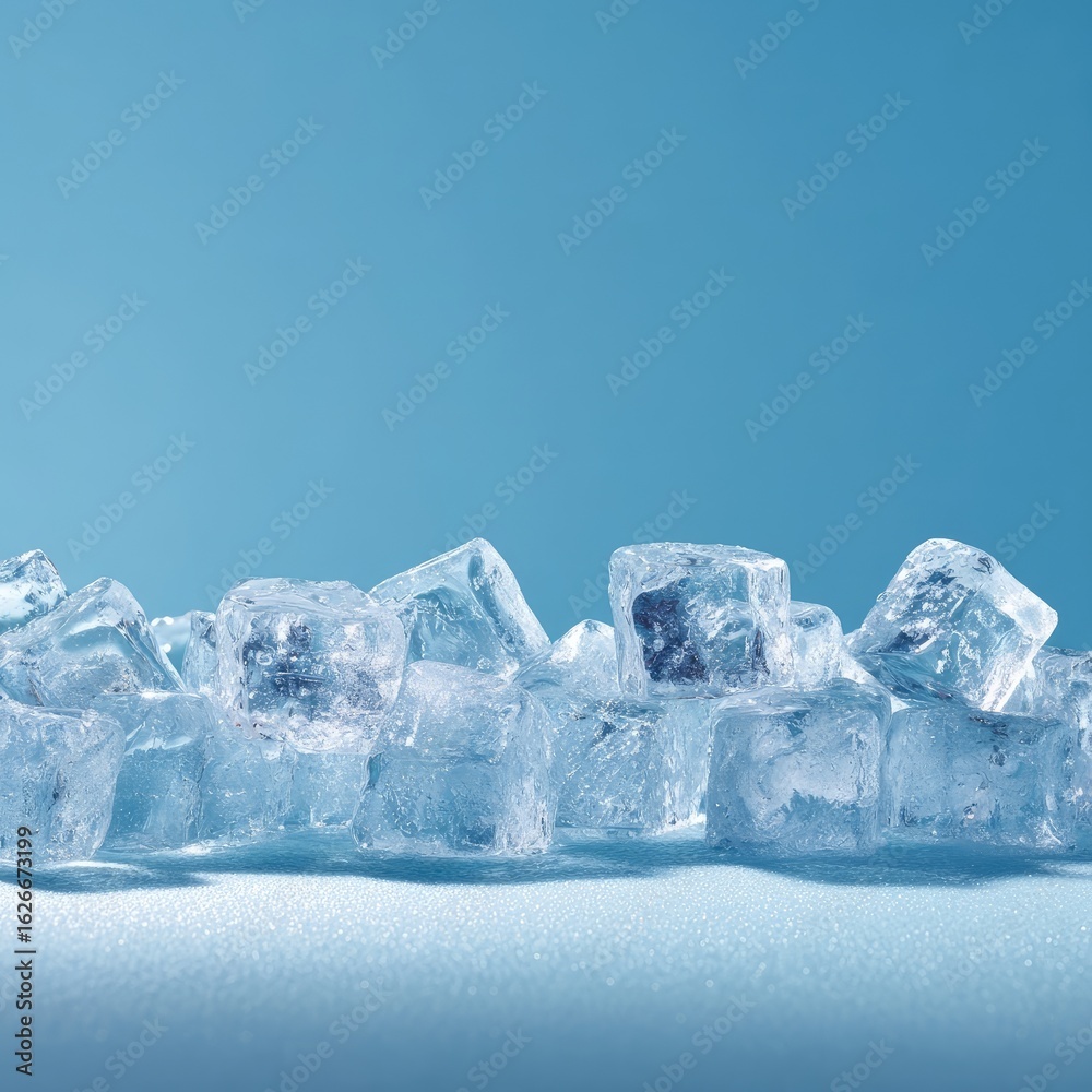 Obraz premium Ice cubes against a light blue background