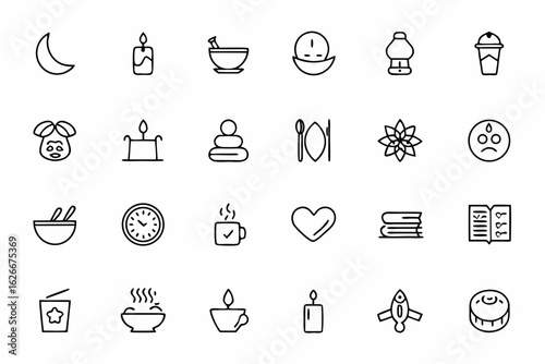 Wellness Routine & Daily Habits Vector Icons – Modern Line Art for Morning Rituals and Stress Relief