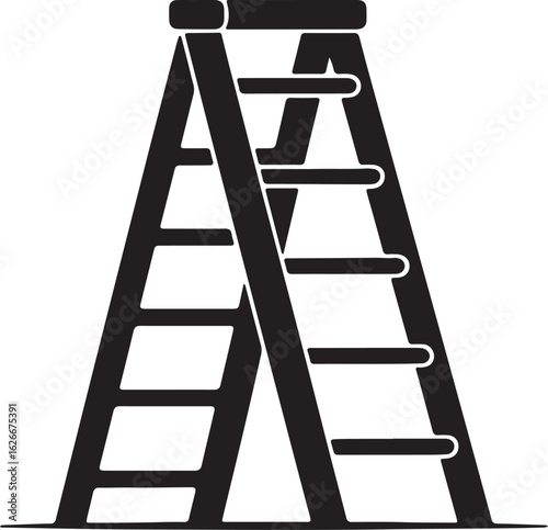 A wooden stepladder climbing to the sky symbolizes the concept of success and growth