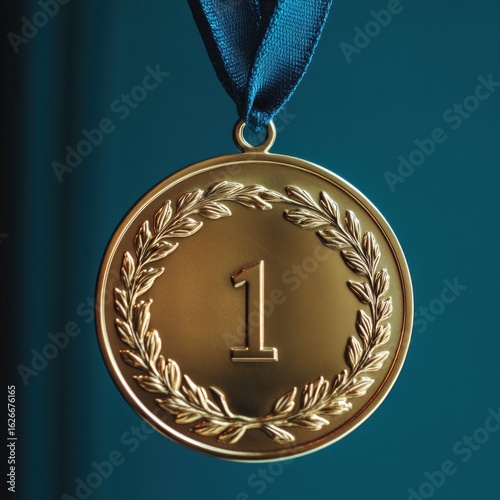 A stunning golden medal featuring the number one, exuding a sense of triumph and victory