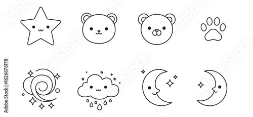 Adorable vector illustrations of cute celestial bodies and animals perfect for design projects