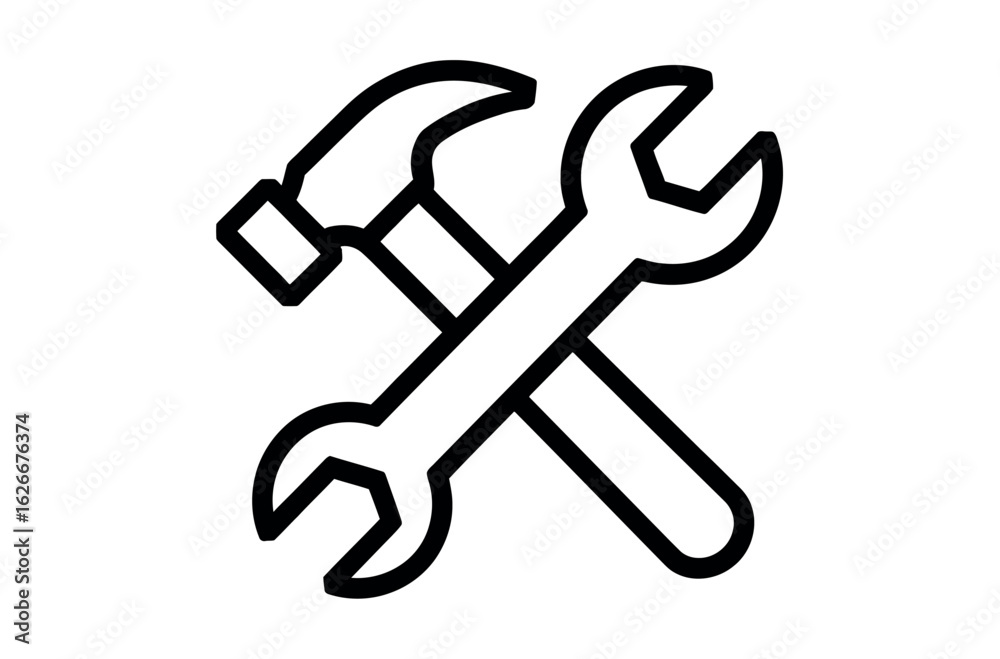 Simple Vector Illustration of a Hammer and Wrench Simple Vector Illustration of a Hammer and Wrench