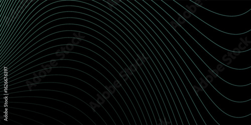 Abstract background with waves for banner. Medium banner size. Vector background with lines. Element for design isolated on black. Black, green and blue. Ocean, night, card