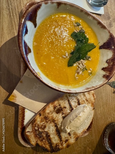 Healthy Autumn Soup with Buttered Toast