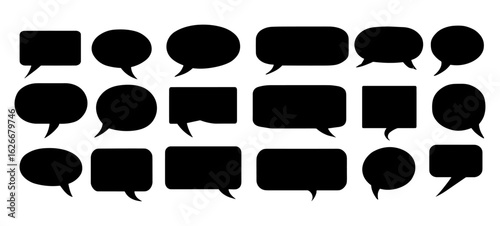 Silhouette dialogue box vector set with diverse speech bubbles, chat message icons, communication symbols, conversation bubbles, talk shapes, graphic design elements