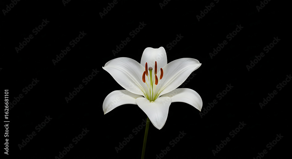 Obraz premium Elegant single white lily flower in full bloom isolated on a black background
