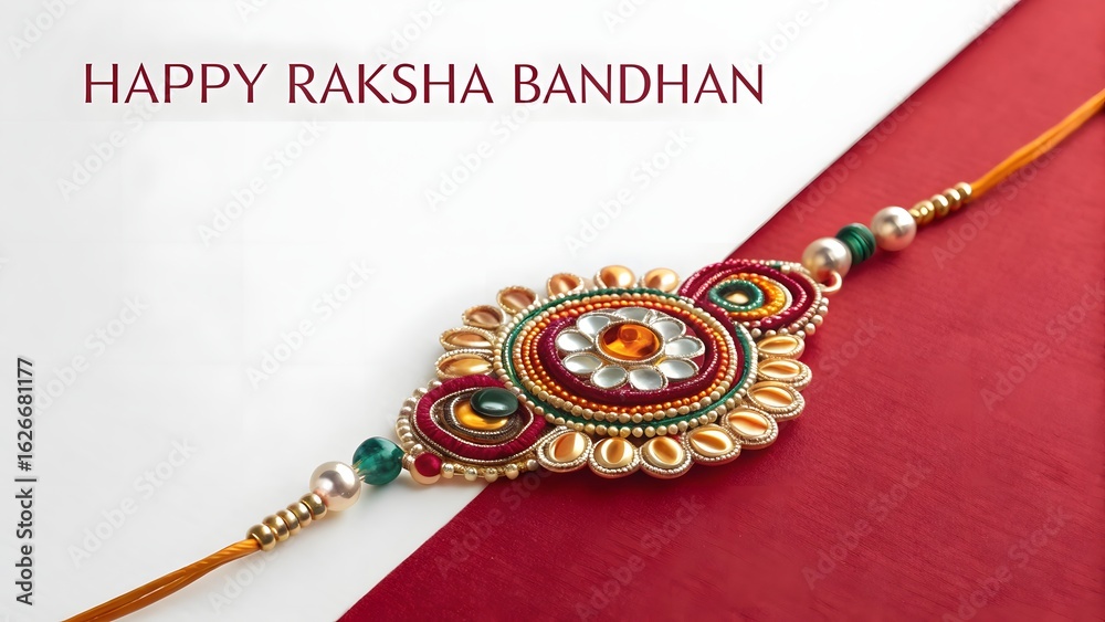 Fototapeta premium Beautiful raksha bandhan rakhi with happy raksha bandhan text