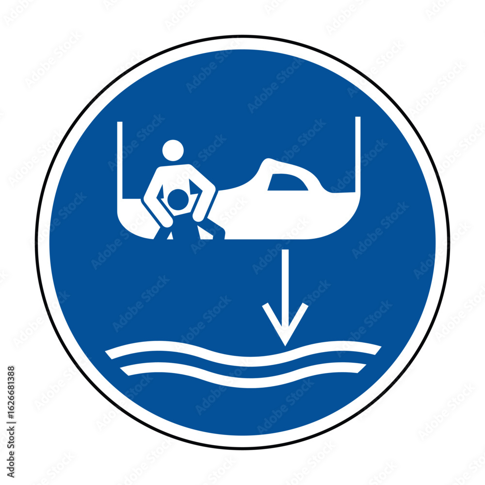 Fototapeta premium Lower Rescue Boat to Water Safety Sign — ISO 7010 M041 Maritime Vector Graphic
