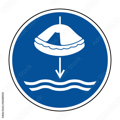 Lower Liferaft to Water Safety Sign — IMO ISO 7010 M040 Vector Graphic