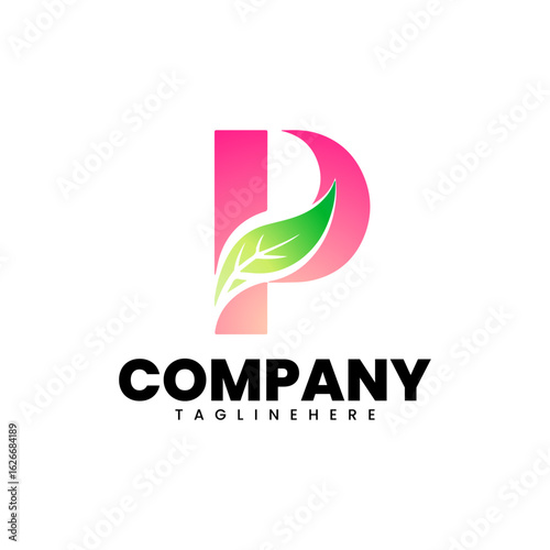 Leafy P Logo Eco Lettermark with Green Leaf for Sustainable Brands