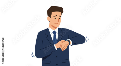 Vector of a businessman checking time nervously before a deadline – plain white background