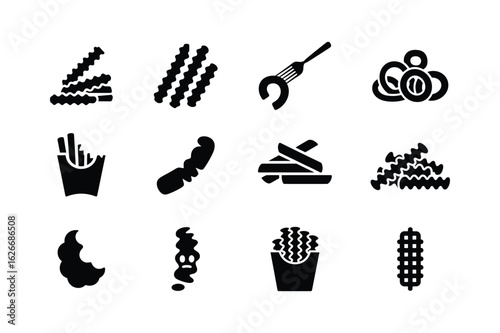 Wavy pasta french fries and food icons fork