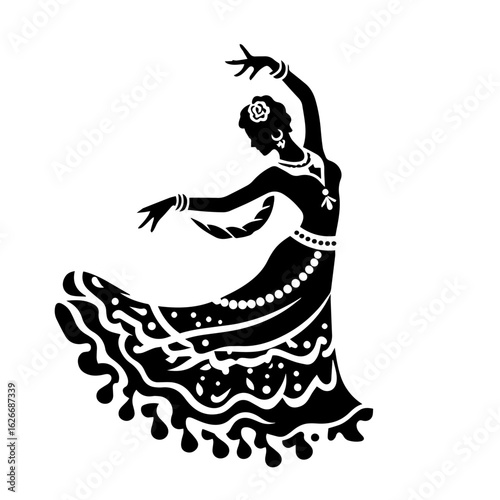 Black and white silhouette vector of a gypsy dance on white background  