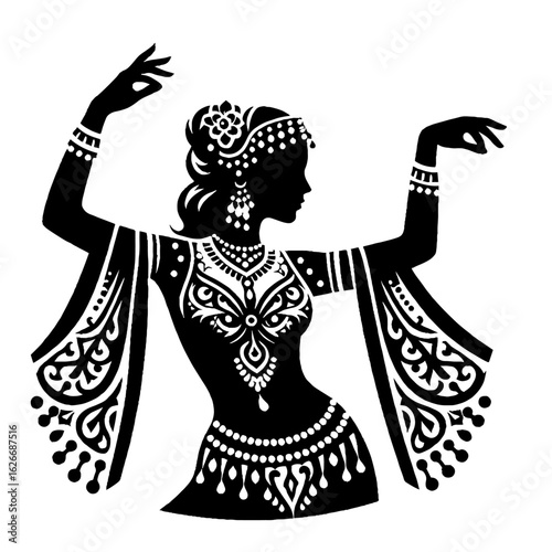 Black and white silhouette vector of a gypsy dance on white background  