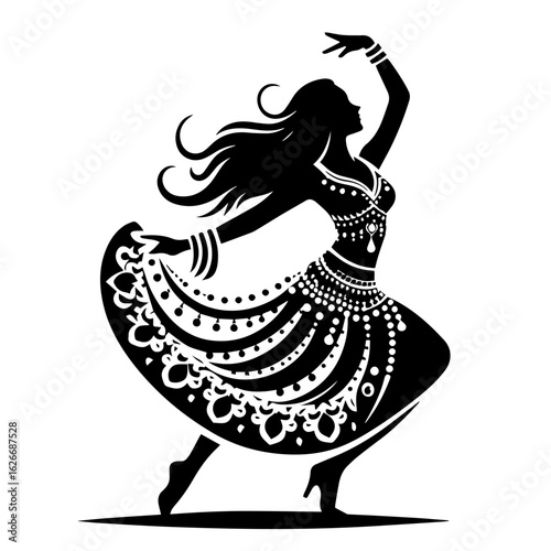 Black and white silhouette vector of a gypsy dance on white background  