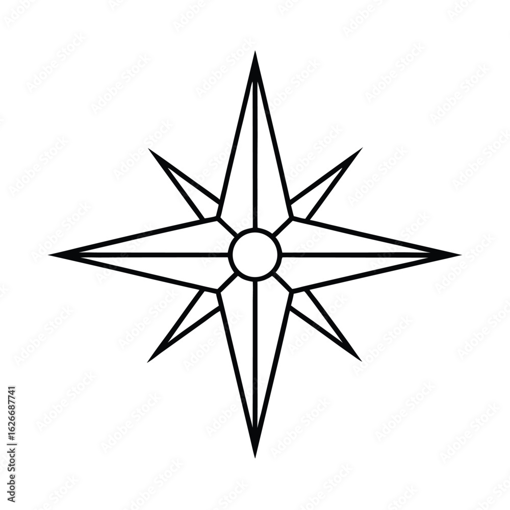 Fototapeta premium Line art of a classic compass rose symbol.