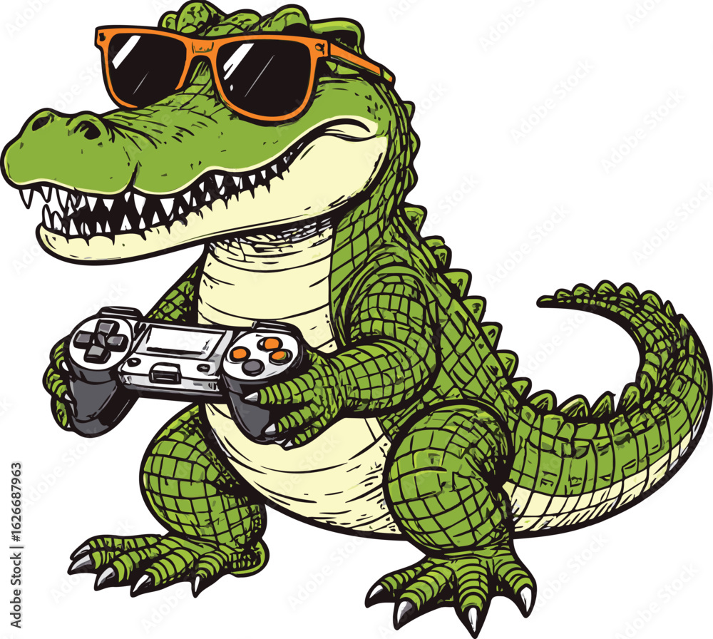Fototapeta premium Crocodile Console: Retro Gaming Character