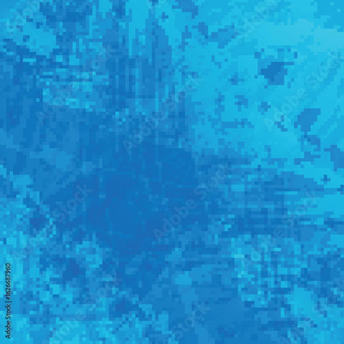 "Abstract deep blue vector background with an ink splash grunge texture. Modern distressed art design featuring dynamic pixelated paint splatter and cool monochrome colors."