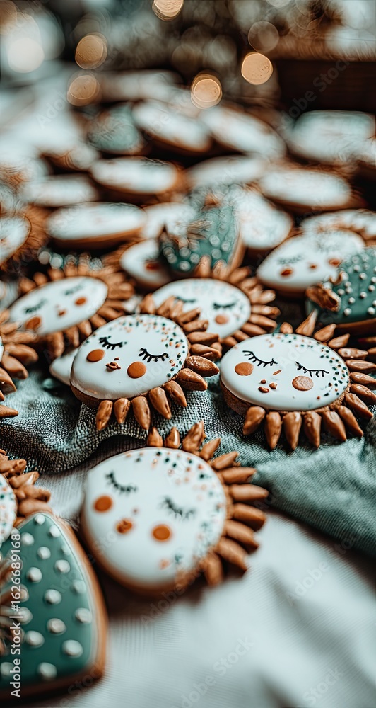 Fototapeta premium Decorated cookies, sun-shaped, icing details