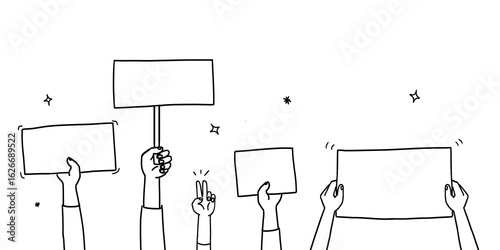 Protest Hand with Blank Signs, peace line illustration