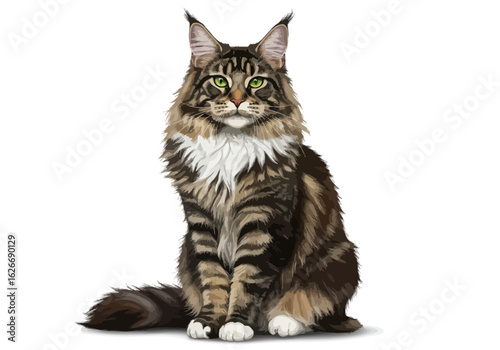 "Majestic Maine Coon Cat Illustration – Realistic Long-Haired Feline Artwork for Pet Lovers, Breeders, Decor, and Animal Enthusiasts"

