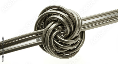 Intricate metal knot abstract design element on white background