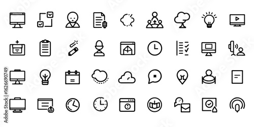  silhouette icons of career development and self-growth set, growth mindset, goal tracking, upskill course, public speaking, peer review, job fit, life audit, networking icon