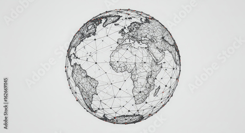 Abstract wireframe globe depicting global network connectivity on white
