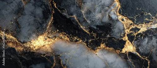 Panel kuchenny z motywem Abstract dark gray and white marble with gold veins