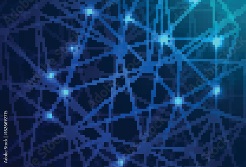 "Abstract blue neural network background. Digital technology connection, futuristic internet lines, big data analysis,