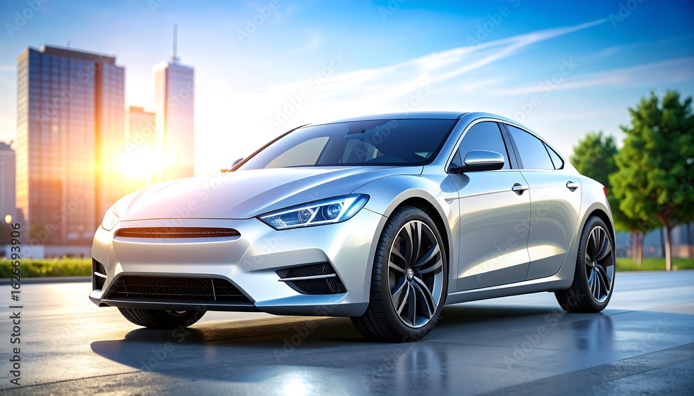 Obraz premium Modern electric car parked in city