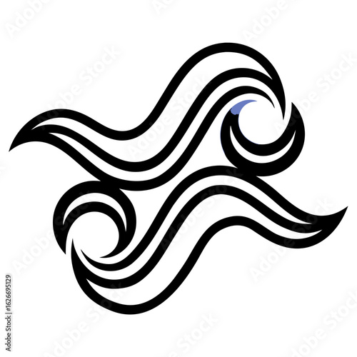 Aquarius zodiac symbol with flowing water lines
