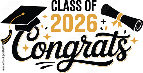 Celebrate Graduation 2025 with this stylish Congrats design featuring a graduation cap and diploma. Perfect for cards, banners, and more. 
