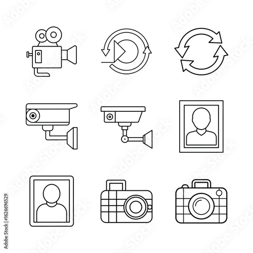 Media and Security Line Icon Set Collection