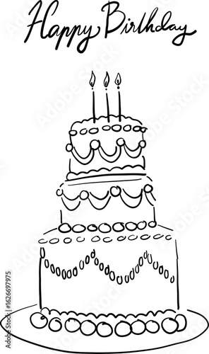 Birthday Cake Line Art with Stars