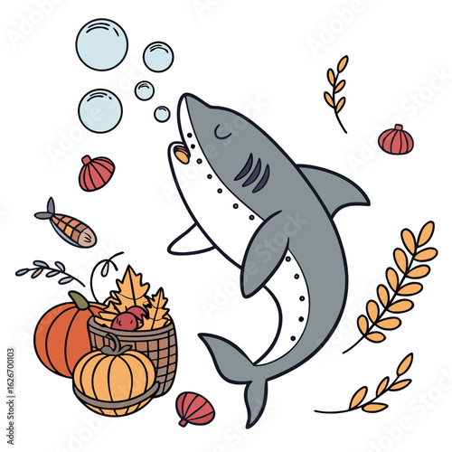 Creative SVG: Gentle Shark with blowing bubbles in a Harvest Blessings colored Thanksgiving theme