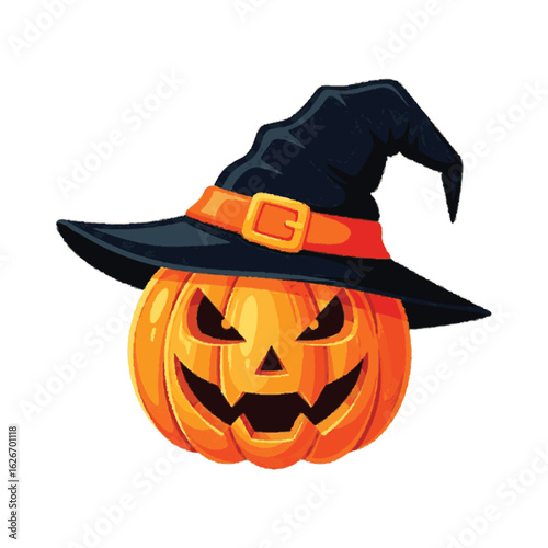 Jack o lantern with witch hat silhouette vector