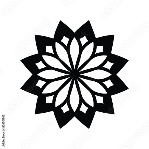 Geometric flower mandala silhouette on white