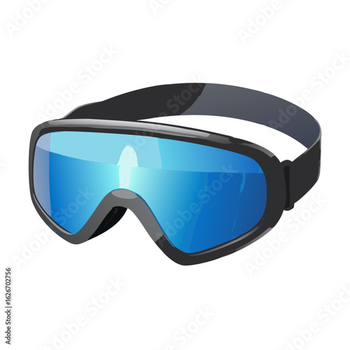 Ski Snowboard Goggles Vector Illustration – Winter Sports Eyewear with Blue Lens – Protective Gear for Skiing, Snowboarding, and Outdoor Adventures

