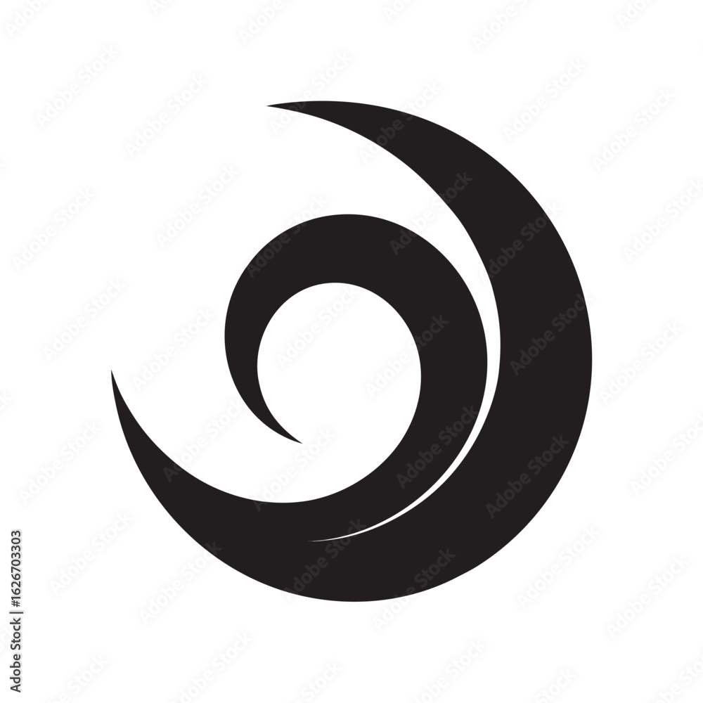 Abstract crescent spiral silhouette on white Abstract crescent spiral silhouette on white