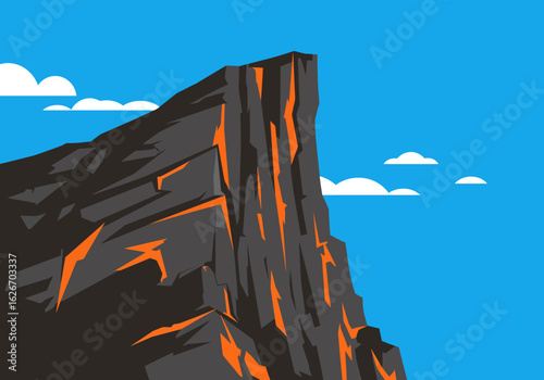 Striking Cliff Face with Orange Veins Against Blue Sky