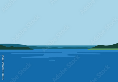 Serene Lake Landscape with Distant Mountains and Calm Waters