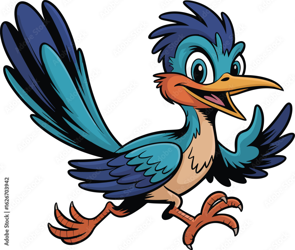 Fototapeta premium Roadrunner is a high-energy, whimsical portrayal of the speedy desert bird bursting with personality and flair