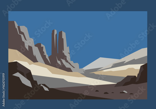 Desert Landscape with Rock Formations and Blue Sky Illustration