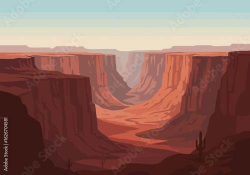 Pixelated Grand Canyon Landscape with Cacti and Red Rock Formations