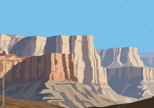 Grand Canyon Landscape Illustration with Clear Blue Sky
