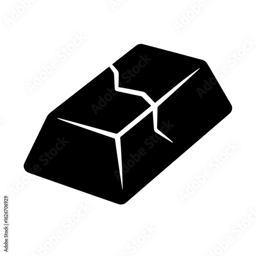 Cracked gold bar in solid style symbolizing financial instability