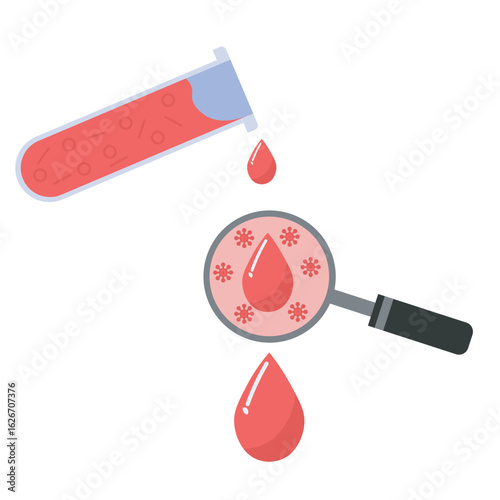 Minimalist vector illustration of blood poisoning (sepsis), showing symptoms like fever, chills, rapid breathing, confusion, and rash, with similar diseases like meningitis and septic shock. tube 