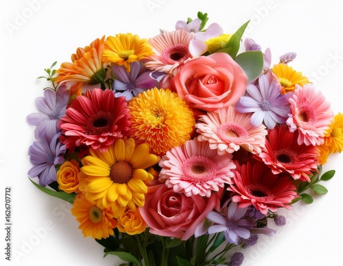 bunch of colorful flowers isolated on white background